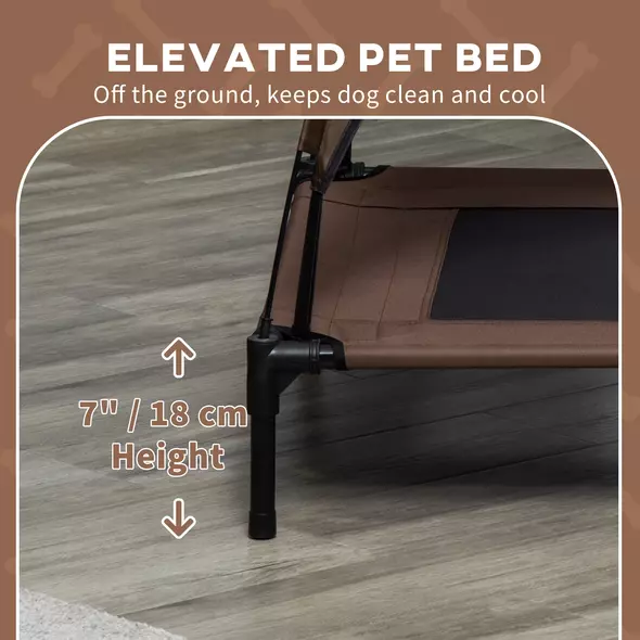 PawHut Raised Dog Bed Waterproof Elevated Pet Cot with Breathable Mesh UV Protection Canopy Brown, for Large Dogs, 92 x 76 x 90cm - 7