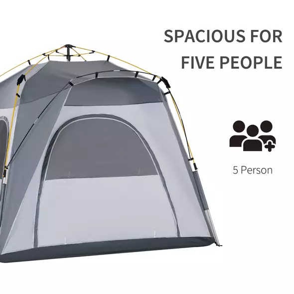 Outsunny 4 Person Automatic Camping Tent, Outdoor Pop Up Tent, Portable Backpacking Dome Shelter, Light Grey - 4