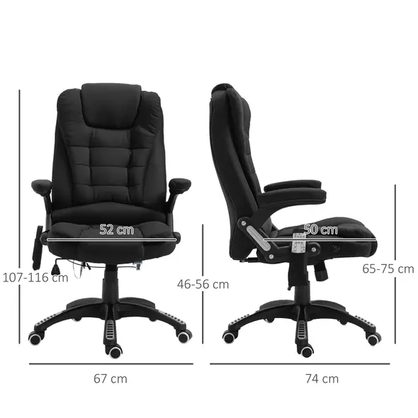 Vinsetto Massage Recliner Chair Heated Office Chair with Six Massage Points Linen-Feel Fabric 360° Swivel Wheels Black - 3