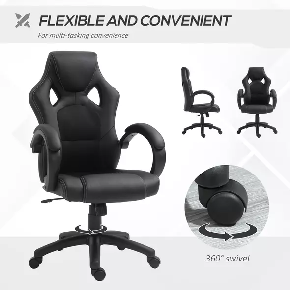 Vinsetto Office Chair Faux Leather Swivel Computer Desk Chair for Home Office with Wheels Armrests Black - 6