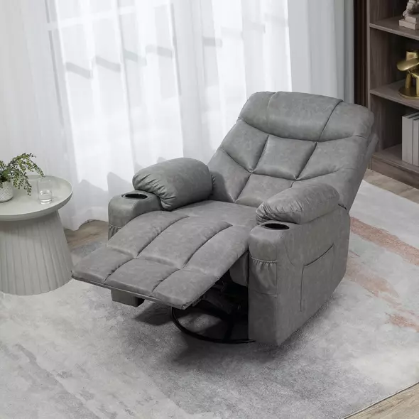 HOMCOM Thick Padded Faux Leather Recliner Armchair - Light Grey - 7
