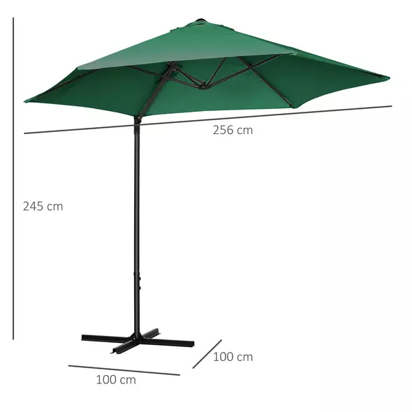 Outsunny 2.5M Garden Cantilever Parasol, Offset Roma Patio Umbrella Hanging Sun Shade Canopy Shelter with 360° Rotation and Cross Base, Green - 3