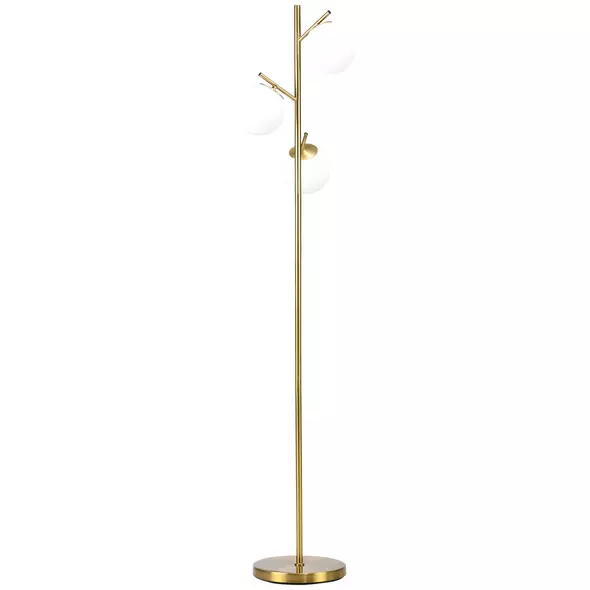 HOMCOM 3-Light Tree Floor Lamps for Living Room, Modern Standing Lamp for Bedroom with Globe Lampshade, Steel Base, Bulb not Included, Gold Tone - 1