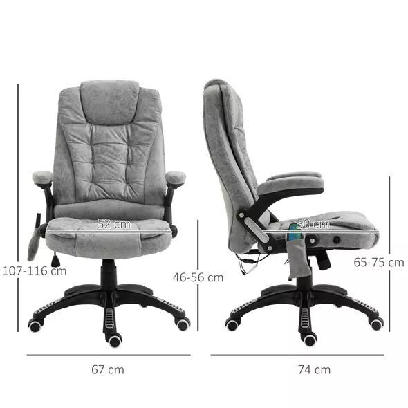 Vinsetto Massage Recliner Chair Heated Office Chair with Six Massage Points Microfiber Cloth 360° Swivel Wheels Grey - 3