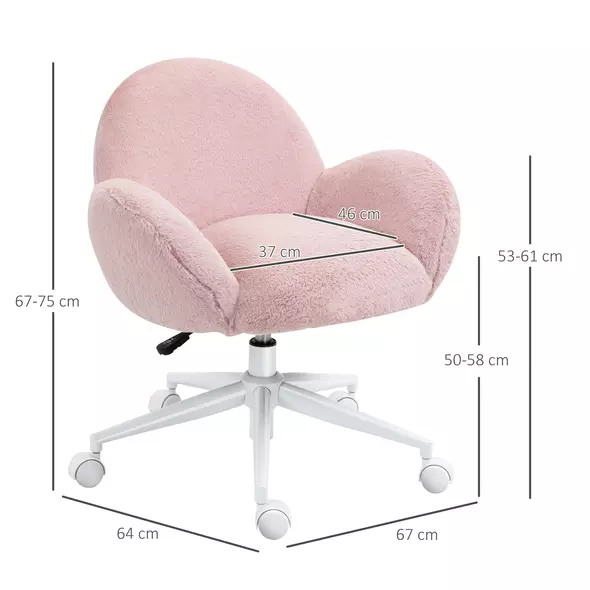 HOMCOM Makeup Vanity Chair, Cute Fluffy Desk Chair with Rolling Wheels for Bedroom Living Room, Pink - 3