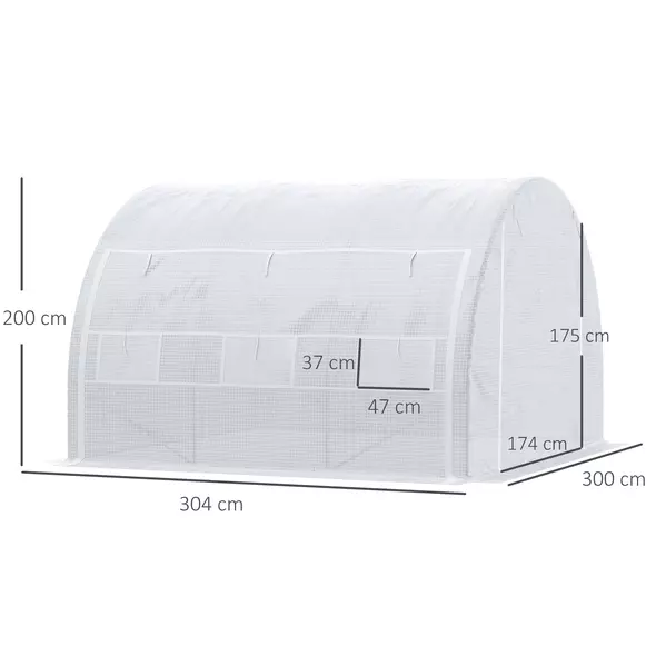 Outsunny 3 x 3 x 2 m Polytunnel Greenhouse with Roll-up Side Walls, Walk-in Grow House Tent with Steel Frame, Reinforced Cover, Zipped Door and 6 Mesh Windows for Garden, White - 3