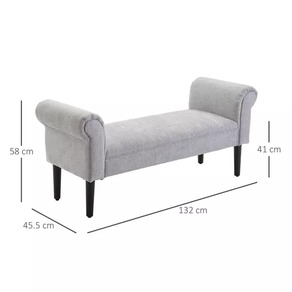 HOMCOM Bed End Bench, Window Seat, Linen Chaise Lounge Sofa with Arm and Wooden Legs for Bedroom, Living Room, Grey - 3