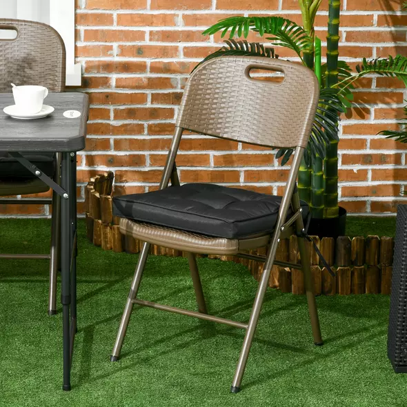 Outsunny Set of 4 Garden Seat Cushion with Ties, 42 x 42cm Replacement Dining Chair Seat Pad, Black - 2
