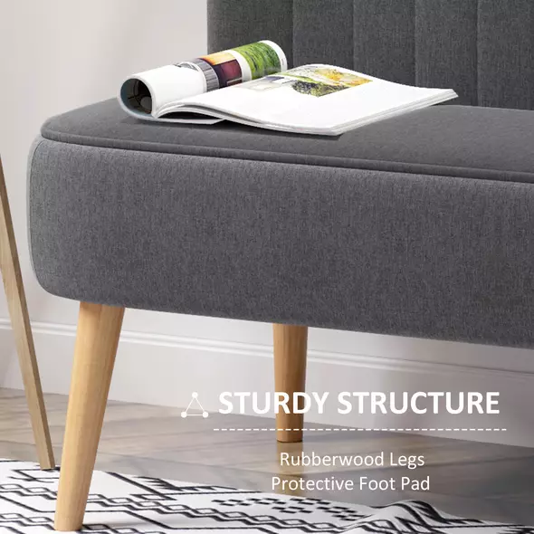 HOMCOM Modern Double Seat Sofa Loveseat Couch 2 Seater Compact Sofa Padded Linen Wood Leg Dark Grey - 5