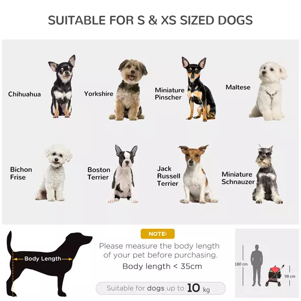 PawHut 3 In 1 Detachable Pet Stroller, for Extra Small and Small Dogs - Red - 4