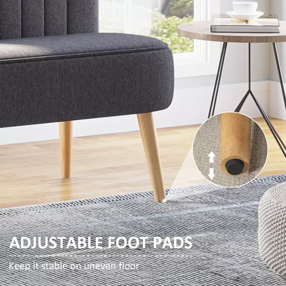 HOMCOM Modern Double Seat Sofa Loveseat Couch 2 Seater Compact Sofa Padded Linen Wood Leg Dark Grey - 7