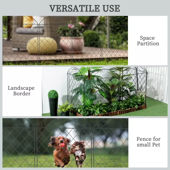 Outsunny Decorative Garden Fencing, 43in x 11.5ft Outdoor Picket Fence Panels, 4PCs Rustproof Metal Wire Landscape Flower Bed Border Edging, Black - 6