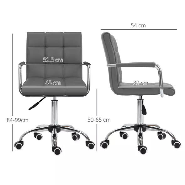 Vinsetto PU Leather Home Office Desk Chair, Computer Chair with Mid Back, Arm, Swivel Wheels, Adjustable Height, Grey - 3