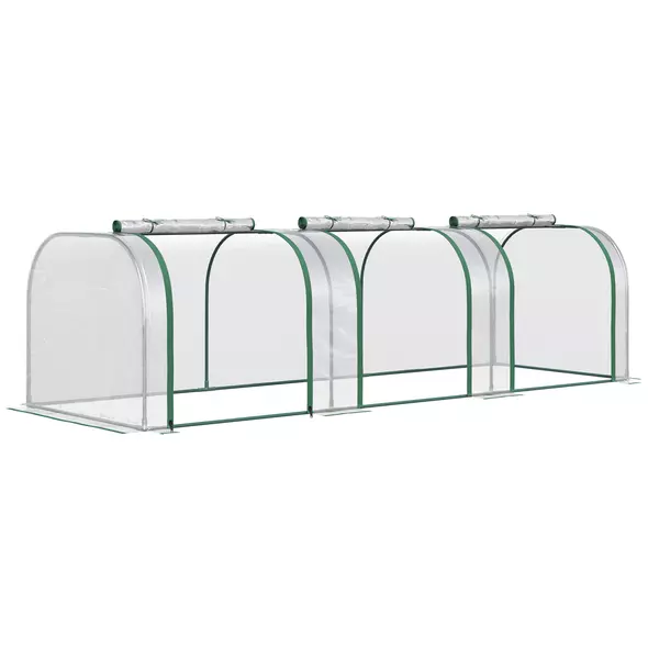 Outsunny PVC Tunnel Greenhouse Green Grow House Steel Frame for Garden Backyard with Zipper Doors 295x100x80 cm, Clear - 1
