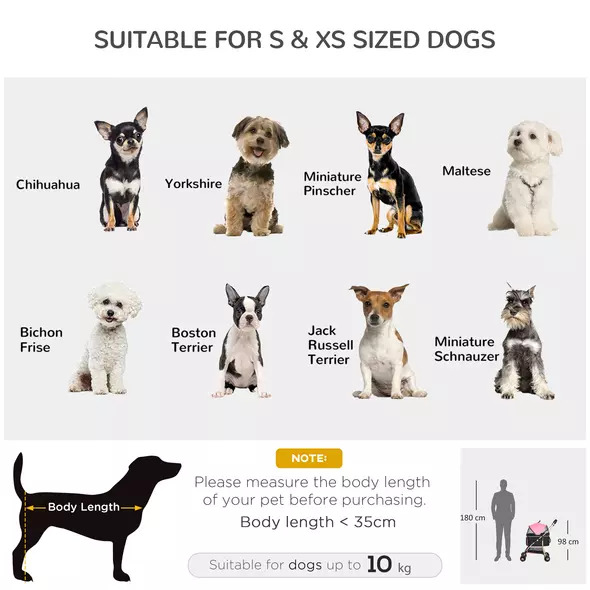 PawHut 3 In 1 Detachable Pet Stroller, for Extra Small and Small Dogs - Pink - 4