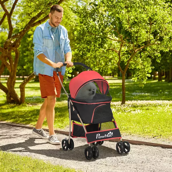 PawHut 3 In 1 Detachable Pet Stroller, for Extra Small and Small Dogs - Red - 2