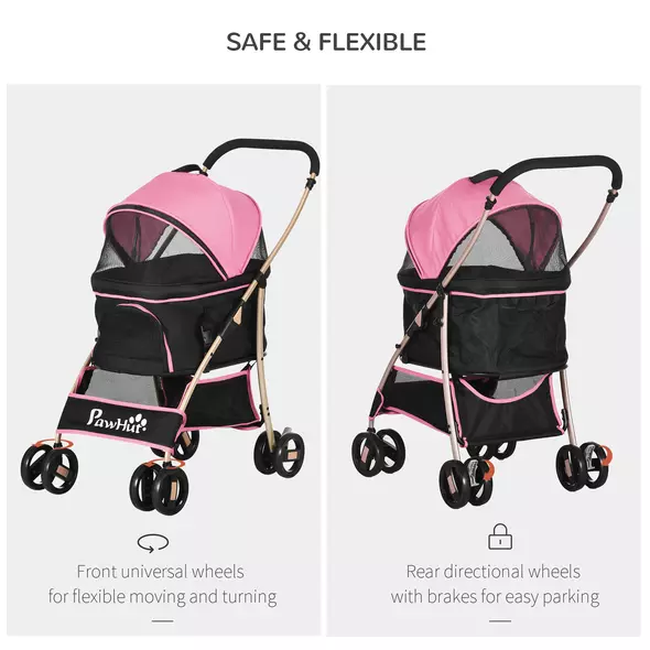 PawHut 3 In 1 Detachable Pet Stroller, for Extra Small and Small Dogs - Pink - 7