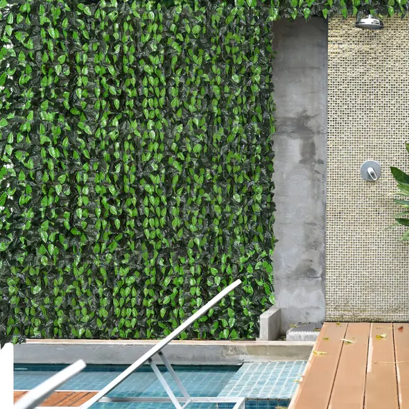 Outsunny Artificial Leaf Hedge Screen Privacy Fence Panel for Garden Outdoor Indoor Decor 3M x 1M Light Green and Dark Green - 2