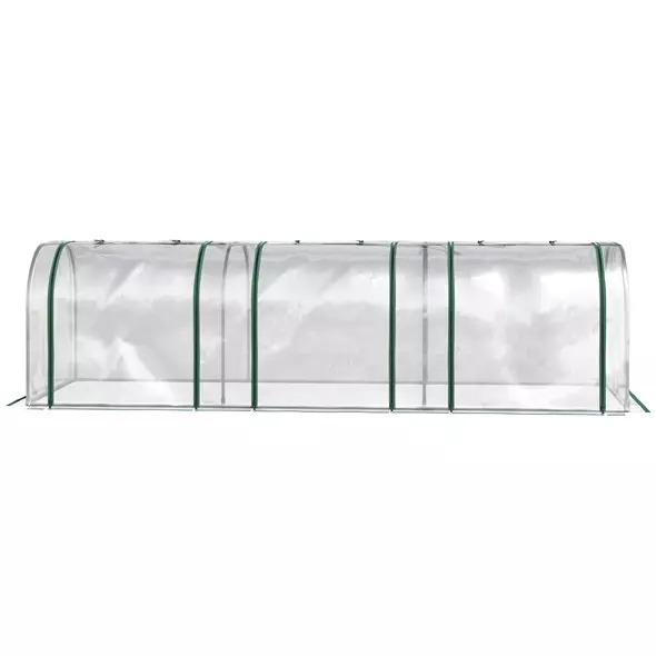 Outsunny PVC Tunnel Greenhouse Green Grow House Steel Frame for Garden Backyard with Zipper Doors 295x100x80 cm, Clear - 9
