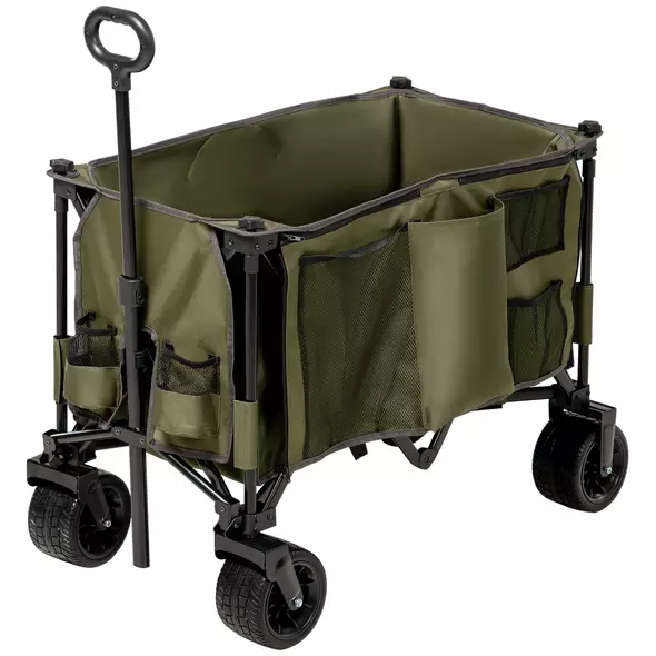 Outsunny Folding Garden Trolley, Cargo Traile on Wheels, Collapsible Camping Trolley, Outdoor Utility Wagon with Steel Frame and Oxford Fabric, Green - 1