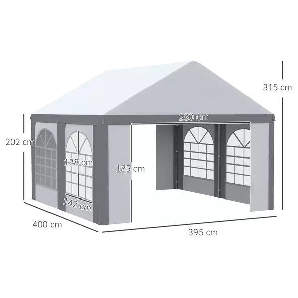 Outsunny 4m x 4m Marquee Gazebo with Sides, Level 6 Wind Protection & Waterproof, Light Grey - 3