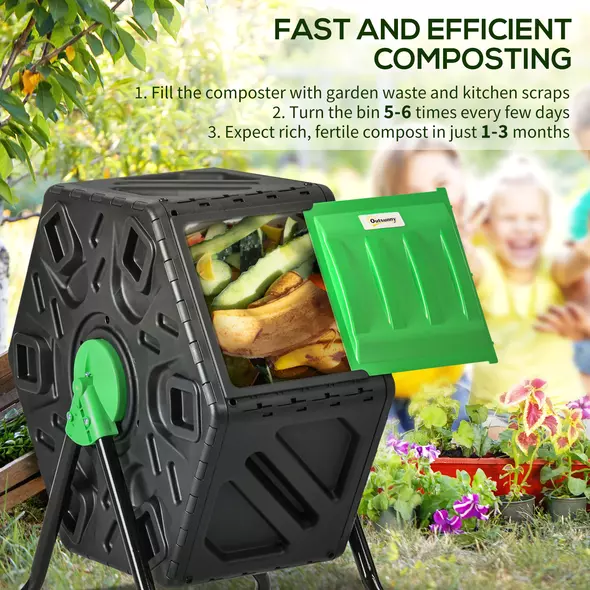 Outsunny 65L Garden Compost Bin, Single Chamber Rotating Composter, Compost Maker with 24 Ventilation Openings and Steel Legs - 4