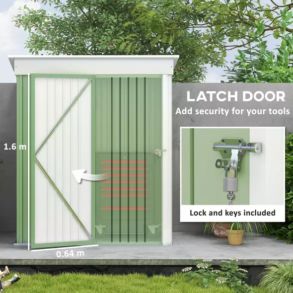 Outsunny Metal Garden Shed, Outdoor Lean-to Shed for Tool Motor Bike, with Adjustable Shelf, Lock, Gloves, 5'x3'x6', Green - 7