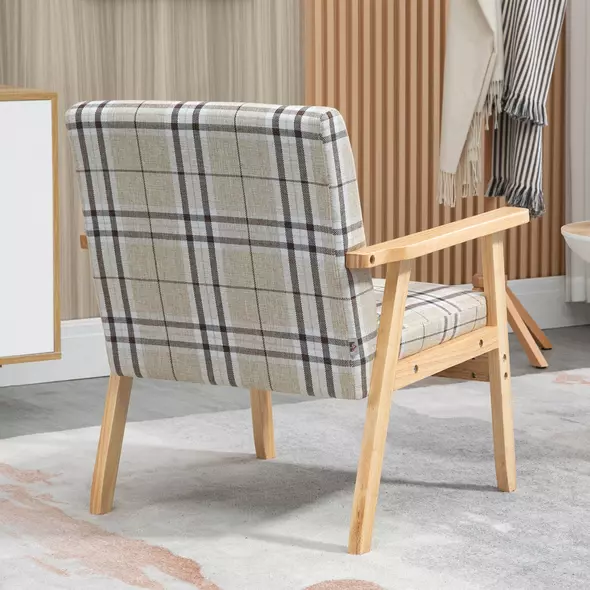 HOMCOM Modern One Seater Sofa for Living Room, Linen Fabric Small Couch with Rubber Wood Frame, Armrests, Lattice Pattern, Upholstered Armchair, Beige - 9