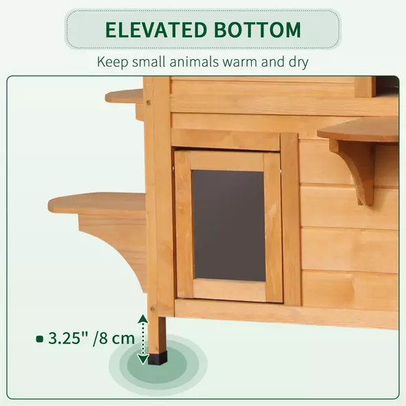 PawHut 2-story Cat House Outdoor, Weatherproof Wooden Cat Enclosure for Feral Cats with Escape Door, Openable Roof, Jumping Platforms, Natural Wood Finish - 6
