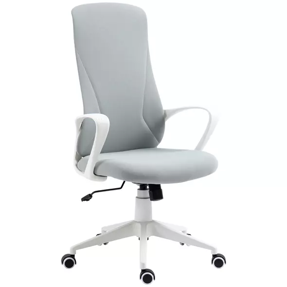 Vinsetto High Back Office Chair, Fabric Desk Chair with Armrests, Adjustable Height, Swivel Wheels, Light Grey - 1