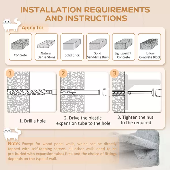 PawHut 4PCs Wall-Mounted Cat Shelves w/ Scratching Post, Hammock, Nest - Grey - 7