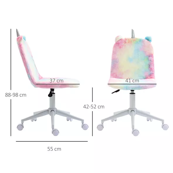 Vinsetto Fluffy Unicorn Office Chair with Mid-Back and Swivel Wheel, Cute Desk Chair, Rainbow Multi-Colored - 3