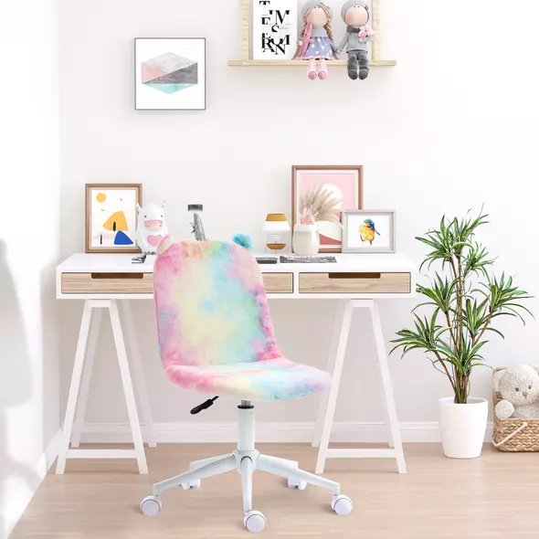 Vinsetto Fluffy Unicorn Office Chair with Mid-Back and Swivel Wheel, Cute Desk Chair, Rainbow Multi-Colored - 2