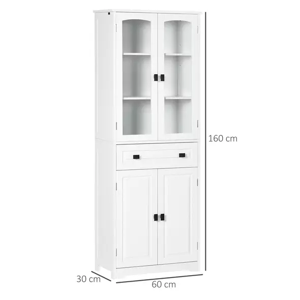 HOMCOM Kitchen Cupboard, Freestanding Storage Cabinet with 2 Adjustable Shelves, Drawer and Glass Door for Living Room, Dining Room, 160cm, White - 3