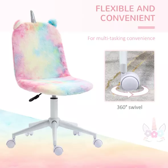 Vinsetto Fluffy Unicorn Office Chair with Mid-Back and Swivel Wheel, Cute Desk Chair, Rainbow Multi-Colored - 6