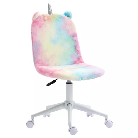 Vinsetto Fluffy Unicorn Office Chair with Mid-Back and Swivel Wheel, Cute Desk Chair, Rainbow Multi-Colored - 1
