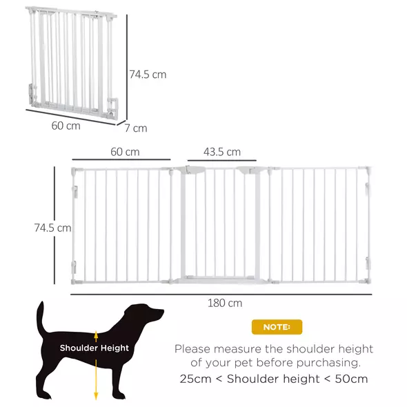 PawHut Pet Safety Gate, 3 Panels Playpen Fireplace, Foldable Metal Fence, Stair Barrier, Room Divider, Fire Guard w/ Automatic Closing Door, White - 3