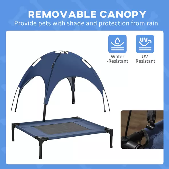 PawHut Raised Dog Bed Waterproof Elevated Pet Cot with Breathable Mesh UV Protection Canopy Blue, for Medium Dogs, 76 x 61 x 73cm - 6