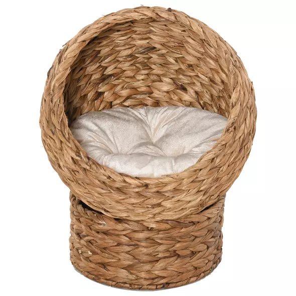 PawHut Wicker Cat Bed, Raised Rattan Cat Basket with Cylindrical Base, Soft Washable Cushion, 50 x 42 x 60 cm - Brown - 7
