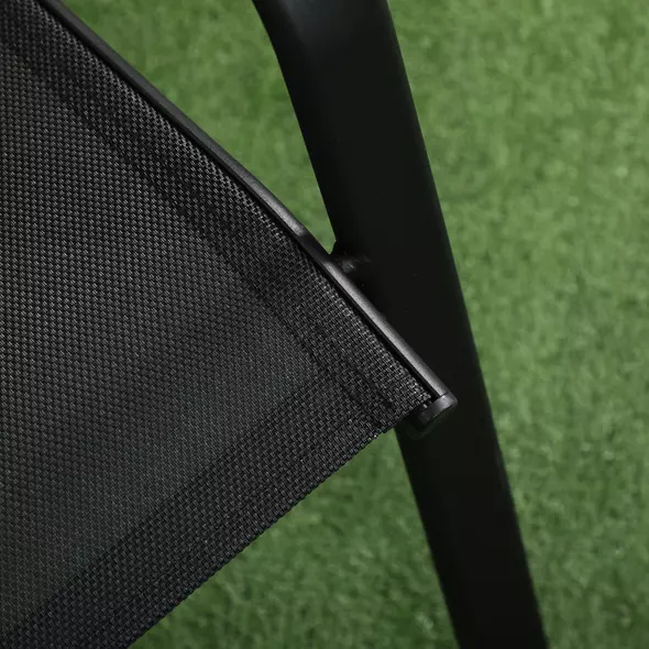 Outsunny 3 Pieces Outdoor Bistro Set, Patio Stackable Armchairs with Breathable Mesh Fabric and SPC Board Coffee Table, Black - 8