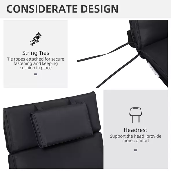 Outsunny Garden Sun Lounger Cushion Replacement Soft Sunbed Reclining Chair Relaxer Pad with Pillow, Cushion ONLY - Black - 5