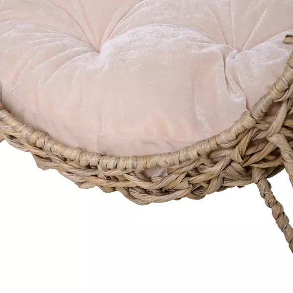 PawHut Wicker Cat Bed, Ball-Shaped Rattan Elevated Cat Basket with Three Tripod Legs, Cushion - Natural Wood Finish - 8