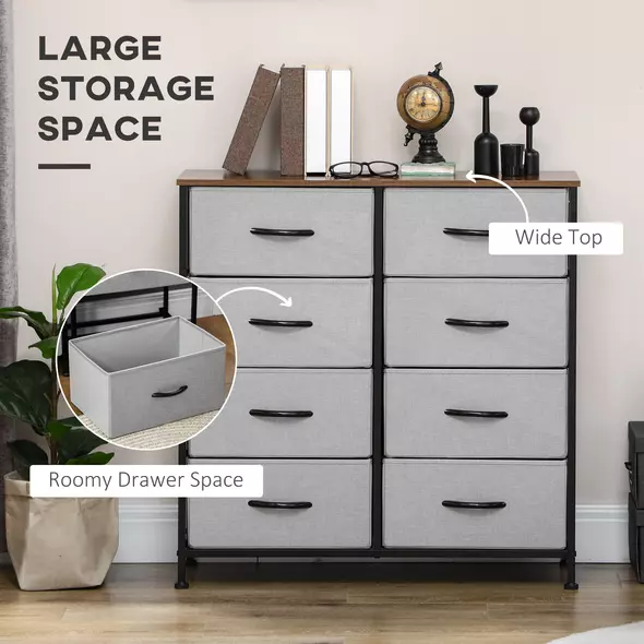 HOMCOM Fabric Chest of Drawers, Industrial Bedroom Dresser with 8 Fabric Drawers, Steel Frame and Wooden Top for Nursery, Living Room, Hallway, Grey - 4