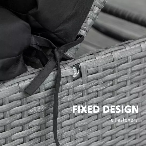 Outsunny Set of 2 Sun Lounger Cushions, Replacement Cushions for Rattan Furniture with Ties, 196 x 55 cm, Cushion ONLY, Black - 6