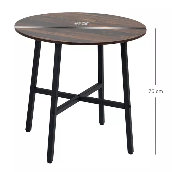 HOMCOM 85cm Dining Room Table, Industrial Style Kitchen Table Round  with Steel Legs, Rustic Brown - 3