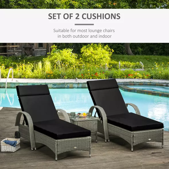 Outsunny Set of 2 Sun Lounger Cushions, Replacement Cushions for Rattan Furniture with Ties, 196 x 55 cm, Cushion ONLY, Black - 4