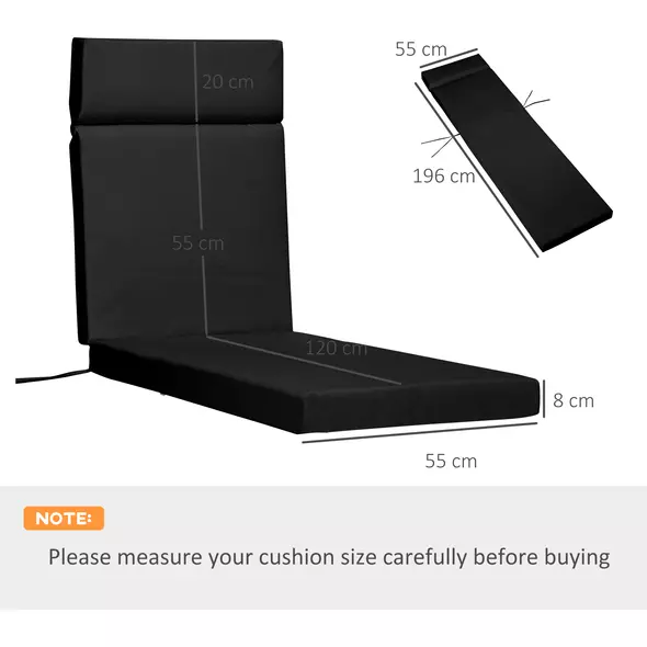 Outsunny Set of 2 Sun Lounger Cushions, Replacement Cushions for Rattan Furniture with Ties, 196 x 55 cm, Cushion ONLY, Black - 3