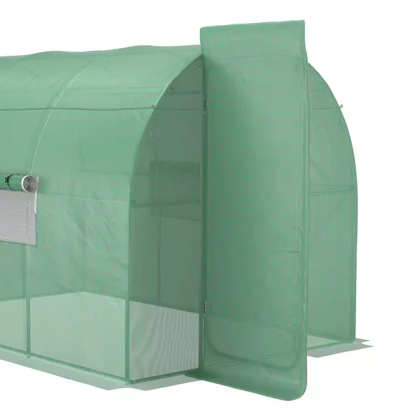 Outsunny Large Polytunnel Walk In Greenhouse, Plant Gardening Tunnel Green House with Metal Hinged Door, Galvanised Steel Frame & Mesh Windows, Green (3 x 2 m) - 9
