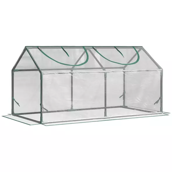 Outsunny Mini Greenhouse Portable Flower Planter Vegetable Grow House for Garden with Zipped Windows, 120 x 60 x 60 cm, Clear - 1