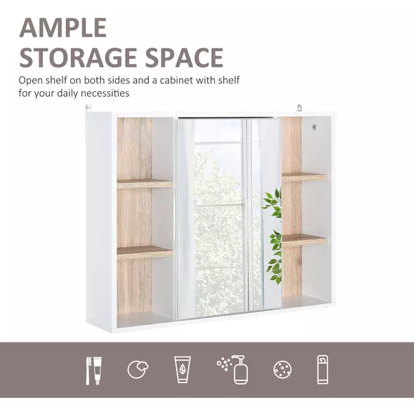 HOMCOM Bathroom Mirror Cabinet, Wall Mounted Storage Cabinet with Open Cupboard and Adjustable Shelf, White - 4